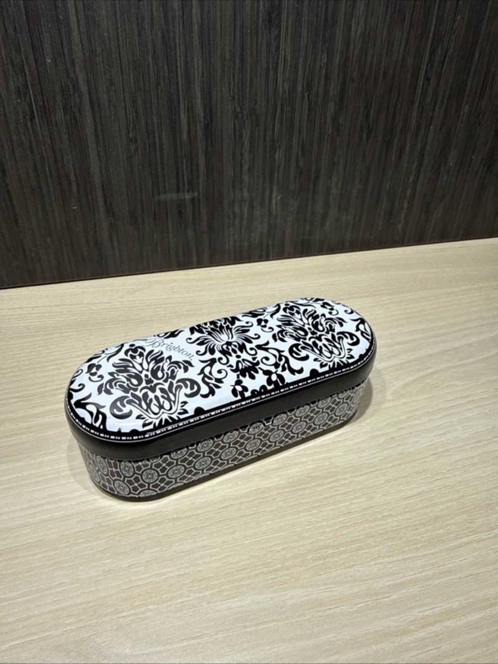 Brighton Tin Metal Sunglasses Case Only Black and White Floral Design